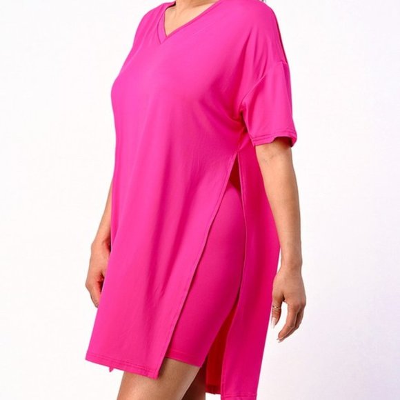 Kayla Two Piece Biker Set with Oversized Shirt-Fuc - Picture 1 of 7